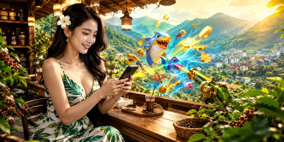 Người chơi Sapa thưởng thức trò chơi bắn cá và casino trực tuyến bên ly cà phê